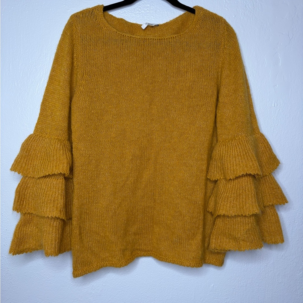 Women's Mustard Ruffle Sleeve Sweater